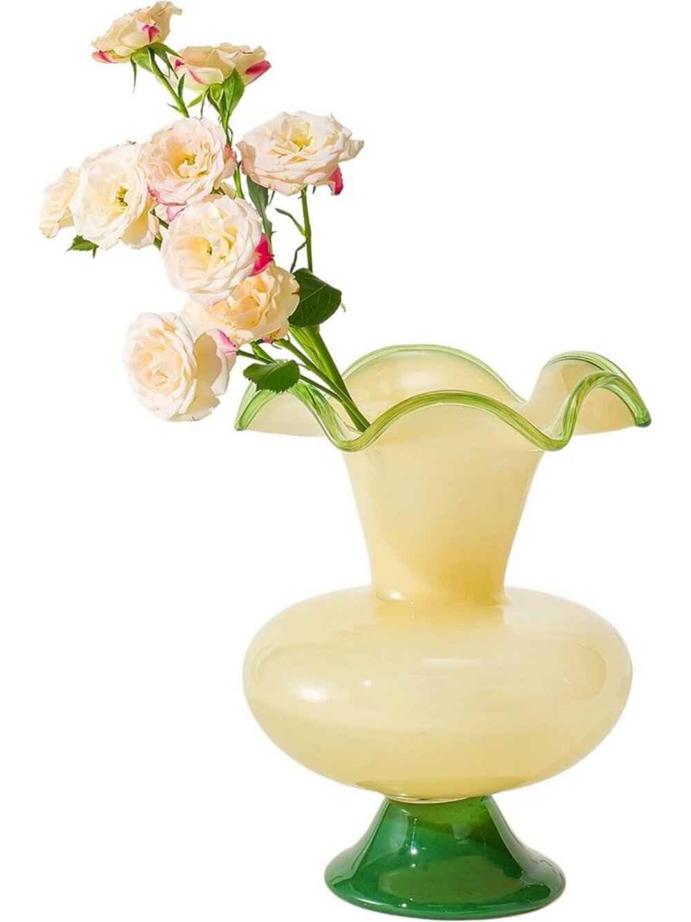 Emerald Green Hand-Blown Glass Vase - 11" Decorative Centerpiece for Modern